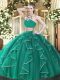 Custom Fit Floor Length Turquoise Quinceanera Dress High-neck Sleeveless Backless