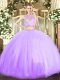 Sexy Scoop Sleeveless Zipper Quinceanera Gowns Lavender Tulle