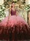 Trendy Multi-color Ball Gowns Ruffles Sweet 16 Dresses Backless Tulle Sleeveless Floor Length
