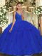 Fabulous Blue Backless Quince Ball Gowns Ruffles Sleeveless Floor Length