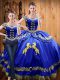 Royal Blue Sleeveless Beading and Embroidery Floor Length Quince Ball Gowns