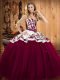 Custom Designed Burgundy Sweetheart Neckline Embroidery Sweet 16 Dress Sleeveless Lace Up