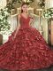 Taffeta Sleeveless Floor Length 15th Birthday Dress and Beading and Ruffles
