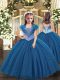 Glorious Blue Lace Up Straps Beading Little Girls Pageant Gowns Tulle Sleeveless