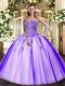 Romantic Ball Gowns Vestidos de Quinceanera Lavender Sweetheart Tulle Sleeveless Floor Length Lace Up