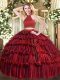 Ball Gowns Quinceanera Dress Wine Red Halter Top Organza Sleeveless Floor Length Backless