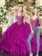 Affordable Fuchsia Sleeveless Organza Lace Up Quinceanera Dresses for Military Ball and Sweet 16 and Quinceanera