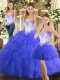 Ball Gowns Quinceanera Dress Blue Sweetheart Tulle Sleeveless Floor Length Lace Up