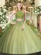 Pretty High-neck Sleeveless Zipper Quince Ball Gowns Olive Green Tulle