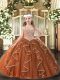 Brown Lace Up Straps Beading and Ruffles Pageant Dress Womens Tulle Sleeveless