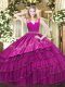 Fuchsia Sleeveless Floor Length Embroidery and Ruffled Layers Zipper 15th Birthday Dress Fuchsia Sleeveless Floor Length Embroidery and Ruffled Layers Zipper 15th Birthday Dress