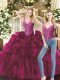 Sophisticated Fuchsia Sleeveless Organza Lace Up Quince Ball Gowns for Military Ball and Sweet 16 and Quinceanera