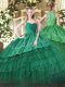 Customized Straps Sleeveless Zipper Quinceanera Dress Green Organza