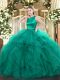 Floor Length Turquoise Sweet 16 Dresses Organza Sleeveless Ruffles