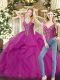 Sexy Ball Gowns Sweet 16 Quinceanera Dress Fuchsia V-neck Organza Sleeveless Floor Length Lace Up