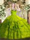 Fantastic Scoop Sleeveless Zipper Vestidos de Quinceanera Olive Green Organza