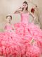 Beauteous Watermelon Red Sleeveless Organza Lace Up Quinceanera Gown for Sweet 16 and Quinceanera