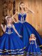 Top Selling Blue Ball Gowns Embroidery Quince Ball Gowns Lace Up Tulle Sleeveless Floor Length