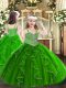 Green Pageant Gowns For Girls Party and Quinceanera with Beading and Ruffles Straps Sleeveless Lace Up