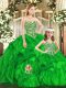 High Class Sweetheart Sleeveless Lace Up 15 Quinceanera Dress Green Organza