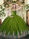 Elegant Sleeveless Tulle Floor Length Zipper Sweet 16 Dresses in Olive Green with Lace and Appliques