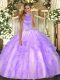 Classical Lavender Sleeveless Beading and Ruffles Floor Length Sweet 16 Dress