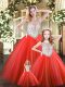 Edgy Red Lace Up Quince Ball Gowns Beading Sleeveless Floor Length