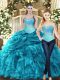 Fashionable Teal Lace Up Sweetheart Beading and Ruffles Quinceanera Dresses Tulle Sleeveless