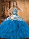 Sleeveless Embroidery and Ruffles Lace Up Quinceanera Gowns