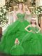 Glittering Floor Length Lace Up 15 Quinceanera Dress Green for Military Ball and Sweet 16 and Quinceanera with Beading and Ruffles