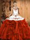 Customized Rust Red Lace Up Sweet 16 Quinceanera Dress Embroidery and Ruffles Sleeveless Floor Length