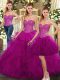 Hot Sale Fuchsia Sleeveless Beading and Ruffles Floor Length Sweet 16 Dress