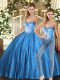 Most Popular Baby Blue Two Pieces Beading Quinceanera Gowns Lace Up Tulle Sleeveless Floor Length