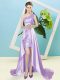 Empire Lavender One Shoulder Elastic Woven Satin and Sequined Sleeveless High Low Lace Up