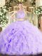 Sleeveless Floor Length Beading and Ruffles Zipper Sweet 16 Dresses with Lavender