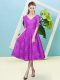 Traditional V-neck Half Sleeves Lace Dama Dress for Quinceanera Bowknot Lace Up