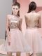 Attractive Chiffon Halter Top Sleeveless Backless Sequins Dama Dress in Baby Pink