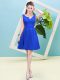 Designer Sleeveless Satin Mini Length Zipper Quinceanera Court of Honor Dress in Blue with Ruching