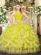 Graceful Yellow Green Sleeveless Floor Length Ruffled Layers Zipper Quinceanera Gown