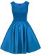 Sumptuous Satin Scoop Sleeveless Zipper Lace Quinceanera Dama Dress in Blue