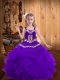 Eggplant Purple Straps Neckline Embroidery and Ruffles Little Girl Pageant Dress Sleeveless Lace Up