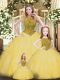 Ball Gowns Quinceanera Gown Gold Scoop Organza Sleeveless Floor Length Lace Up