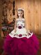 Fuchsia Straps Neckline Embroidery and Ruffles Pageant Gowns For Girls Sleeveless Lace Up