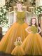 Orange Ball Gowns Beading Vestidos de Quinceanera Lace Up Tulle Sleeveless Floor Length