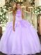 Lavender Sleeveless Beading and Ruffles Floor Length 15th Birthday Dress