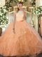 Discount High-neck Sleeveless Tulle Ball Gown Prom Dress Ruffles Backless