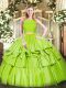 Best Selling Yellow Green Two Pieces Scoop Sleeveless Tulle Floor Length Zipper Ruffled Layers Quinceanera Dress