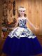 Royal Blue Straps Lace Up Embroidery Kids Pageant Dress Sleeveless