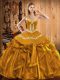 Embroidery and Ruffles Ball Gown Prom Dress Gold Lace Up Sleeveless Floor Length