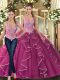 Dazzling Beading and Ruffles Quinceanera Dresses Fuchsia Lace Up Sleeveless Floor Length